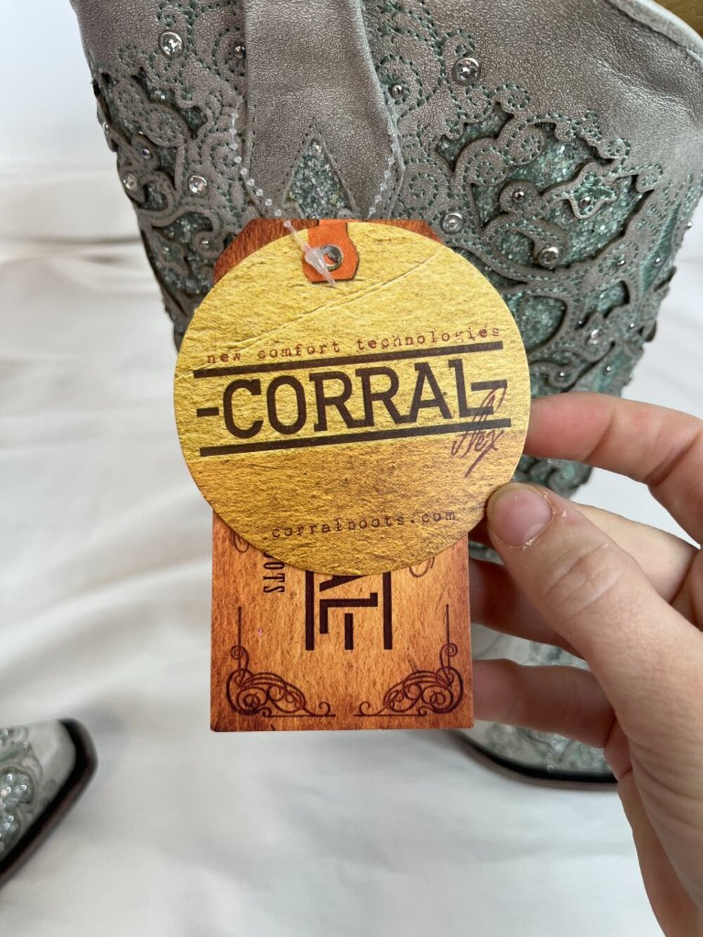 Corral Boots Gray with Light Green Glitter Inlay Cowgirl Boots (NWT) - Picture 4 of 9